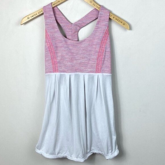 Lululemon Power Dance Tank Pink White‎ Size 6 Built In Bra Yoga Running Top Run - Picture 10 of 10